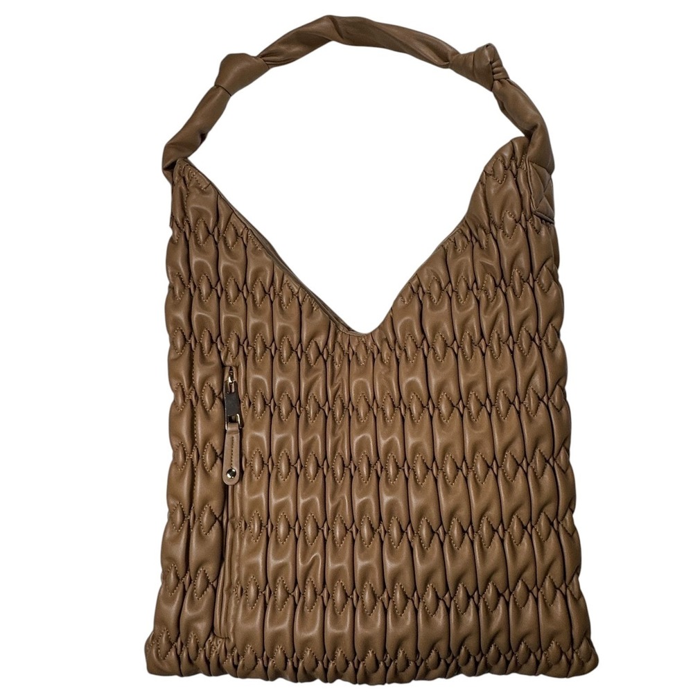 Dolce Vita Taupe Ruchedโ Woven Faux Leather Hobo Shoulder Bag Large Tote Purse